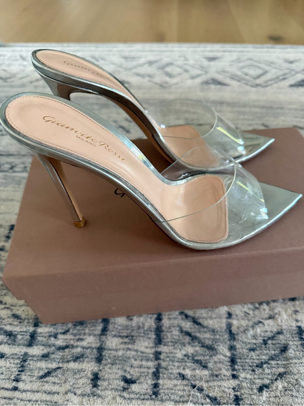 Gianvito Rossi Clear PVC Pointed Stiletto Mule with Silver Trim